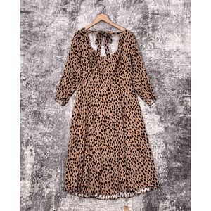 New Reformation Dress 16 Womens Animal Print Long Sleeve Tie Back Midi / Maxi